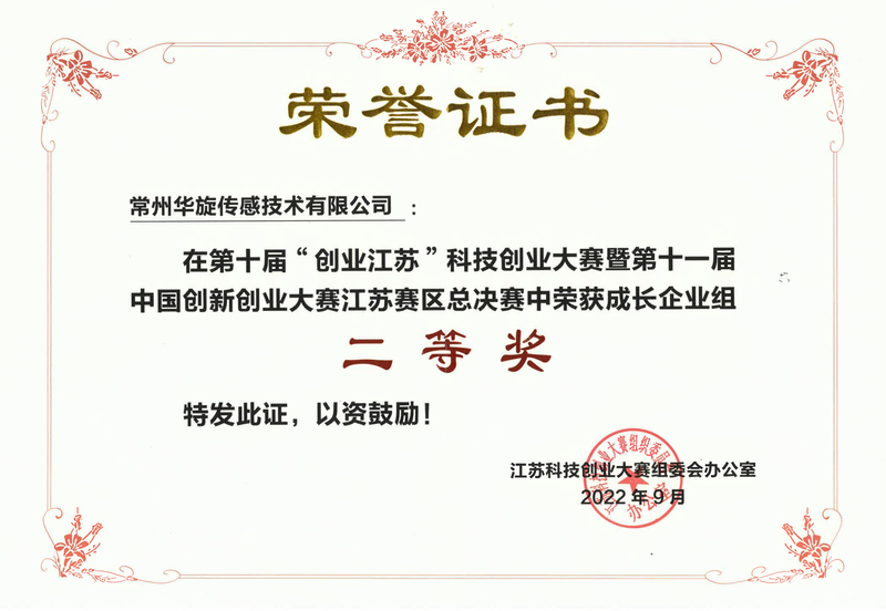 “创业江苏”科技创业大赛二等奖证书